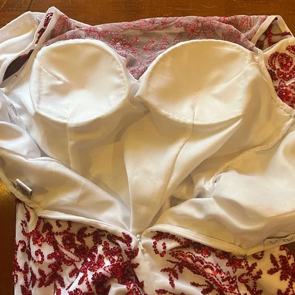 Rare! Scala beaded/ sequined dress. Handmade. Prom/ formal/ long. White & red. M - Picture 9 of 13